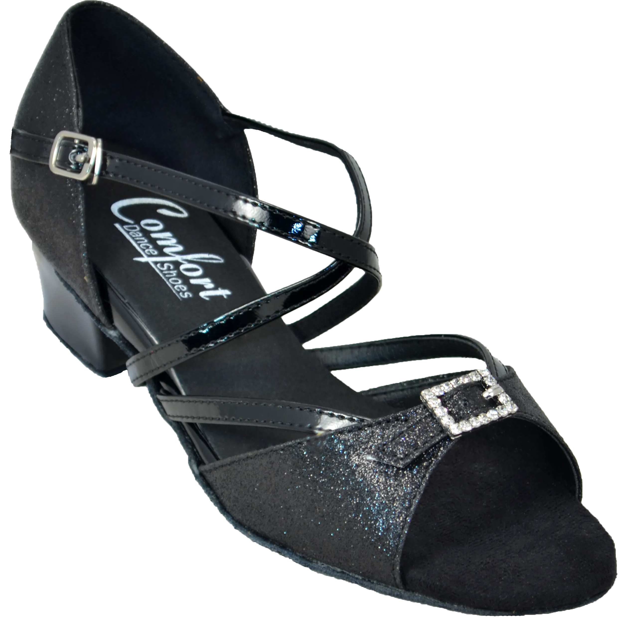 Comfort Single Buckle - Black Sparkle / Black Patent