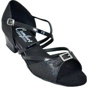 Comfort Single Buckle - Black Sparkle / Black Patent