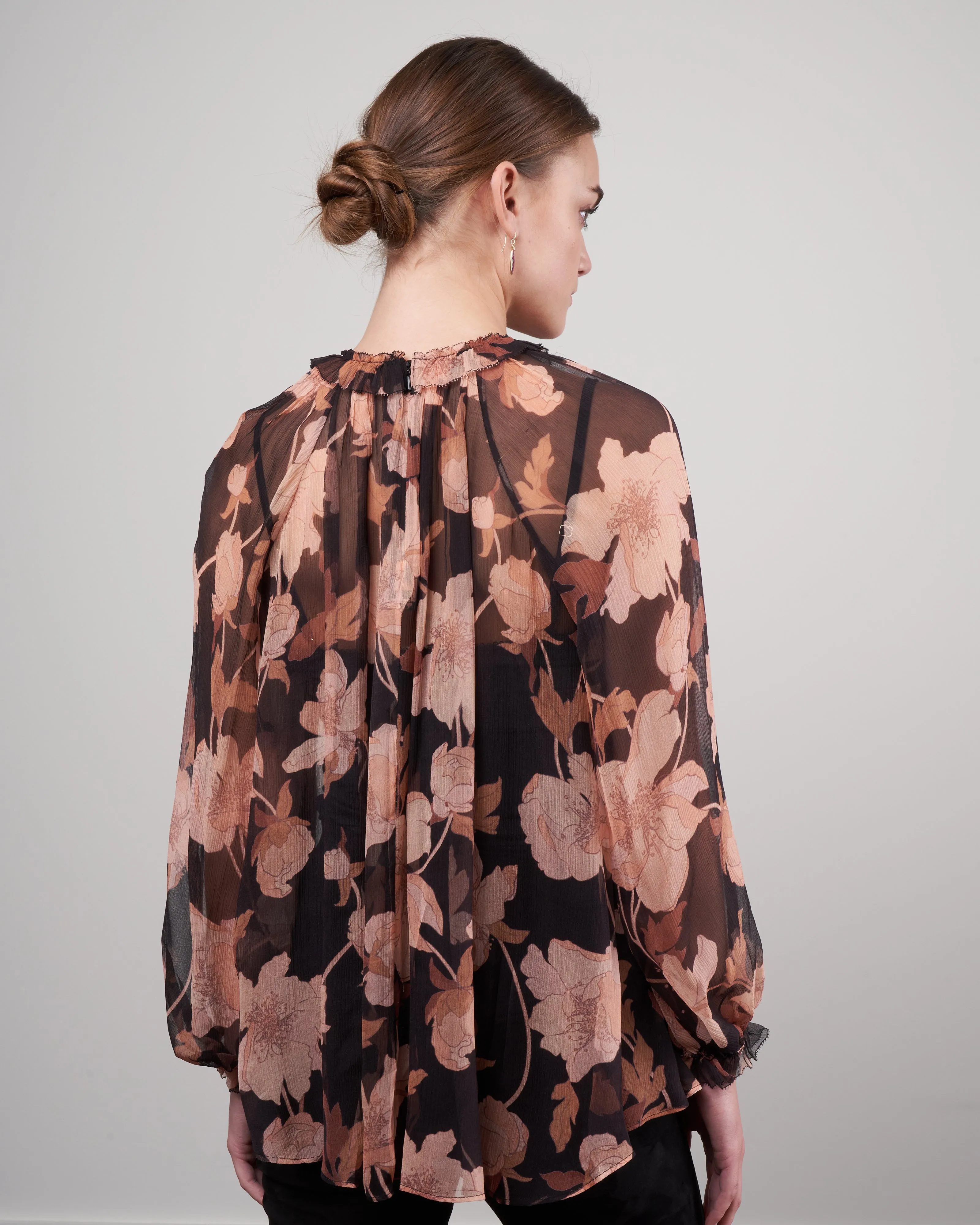 concert lace-up blouse - black peonies blkpeos