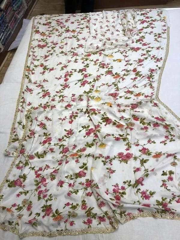 Crepe Floral Pearl Work Saree