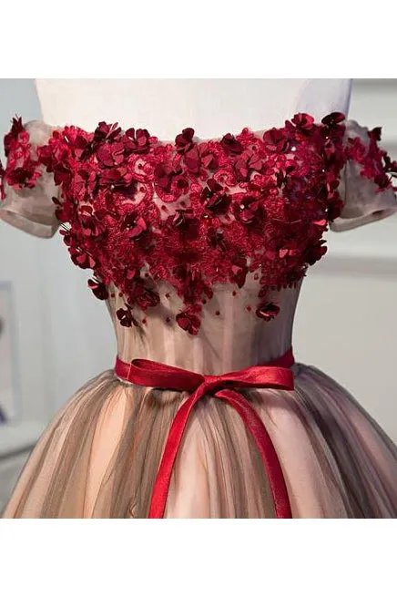 Cute Homecoming Dress Sleeveless Off The Shoulder Tulle Hand-Made Flower Short Prom Dress Party Dress OHM125