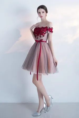 Cute Homecoming Dress Sleeveless Off The Shoulder Tulle Hand-Made Flower Short Prom Dress Party Dress OHM125