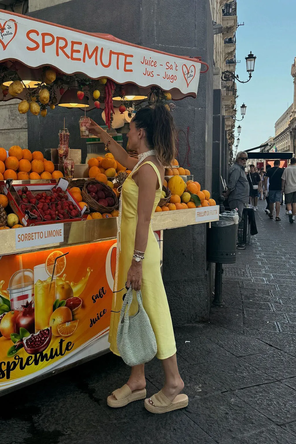 Daphne Yellow Satin Midi Dress