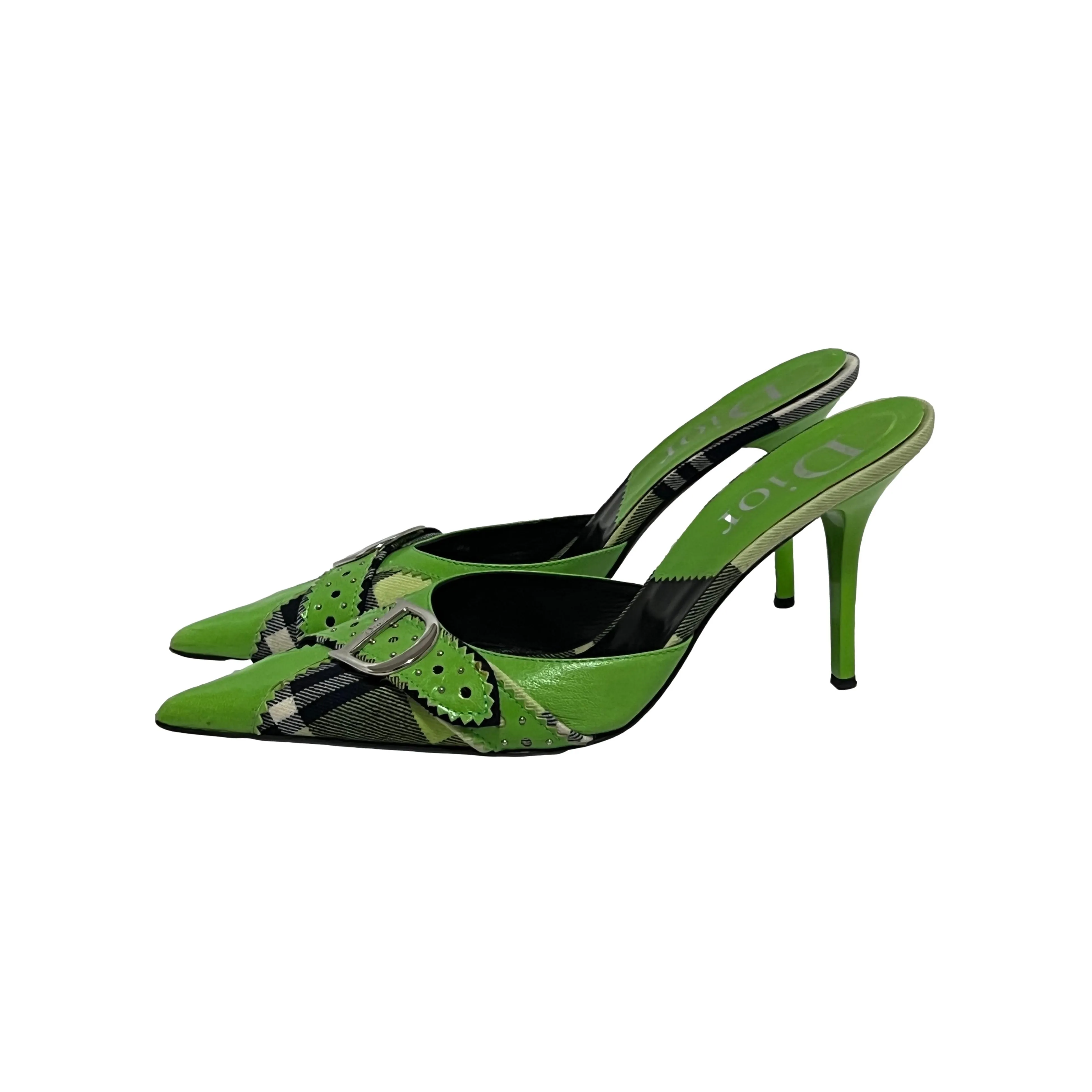 Dior Green Plaid Logo Heels