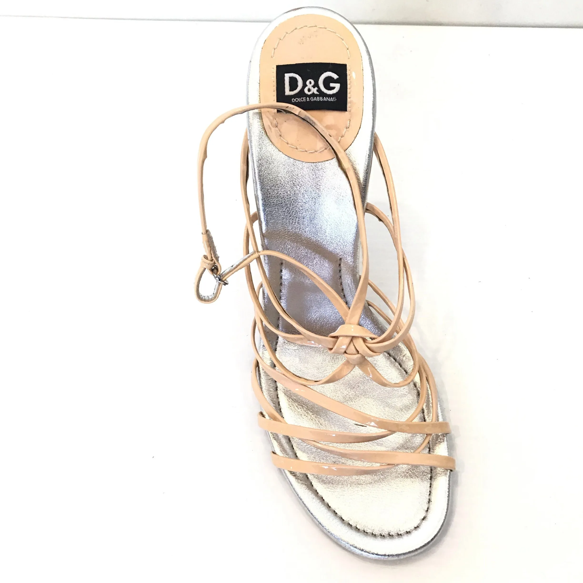 DOLCE & GABBANA Nude And Silver Strappy Heels Size 40