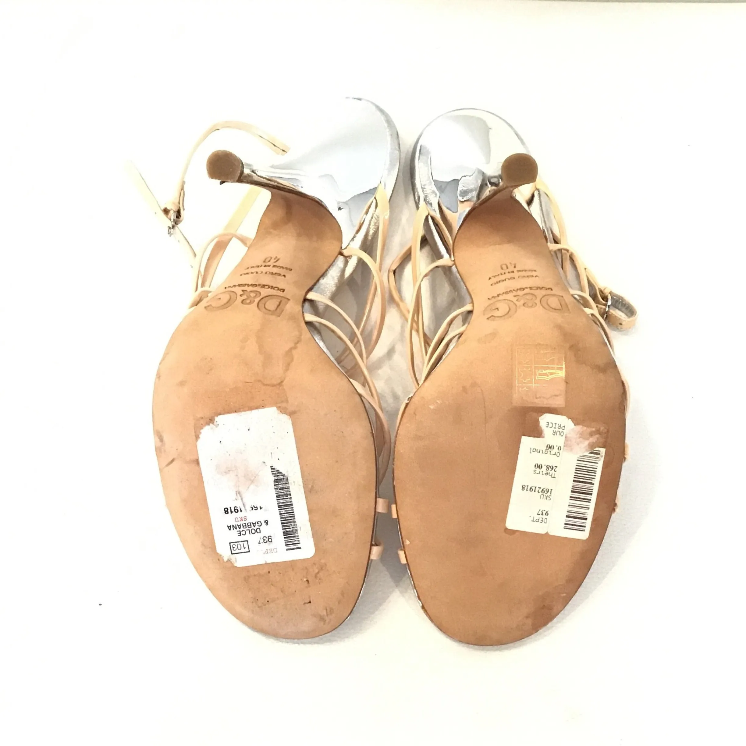 DOLCE & GABBANA Nude And Silver Strappy Heels Size 40