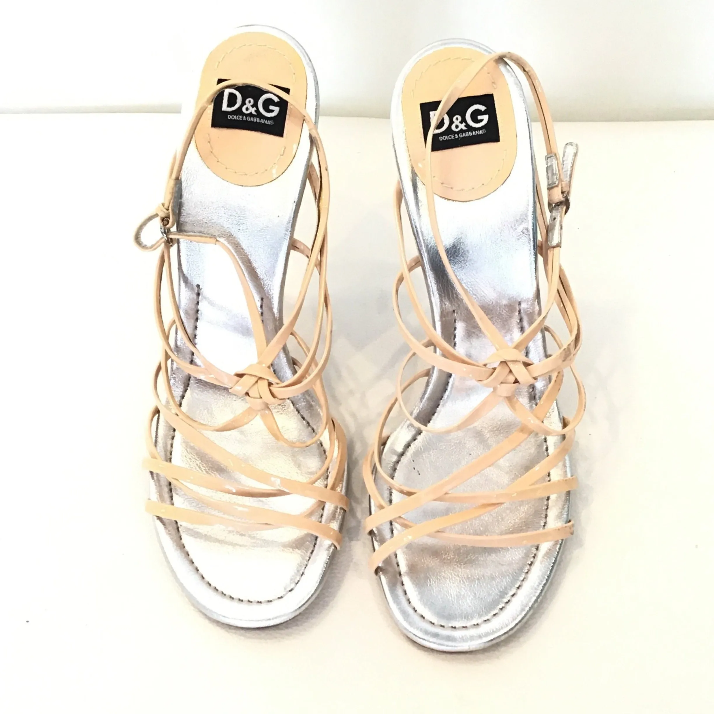 DOLCE & GABBANA Nude And Silver Strappy Heels Size 40