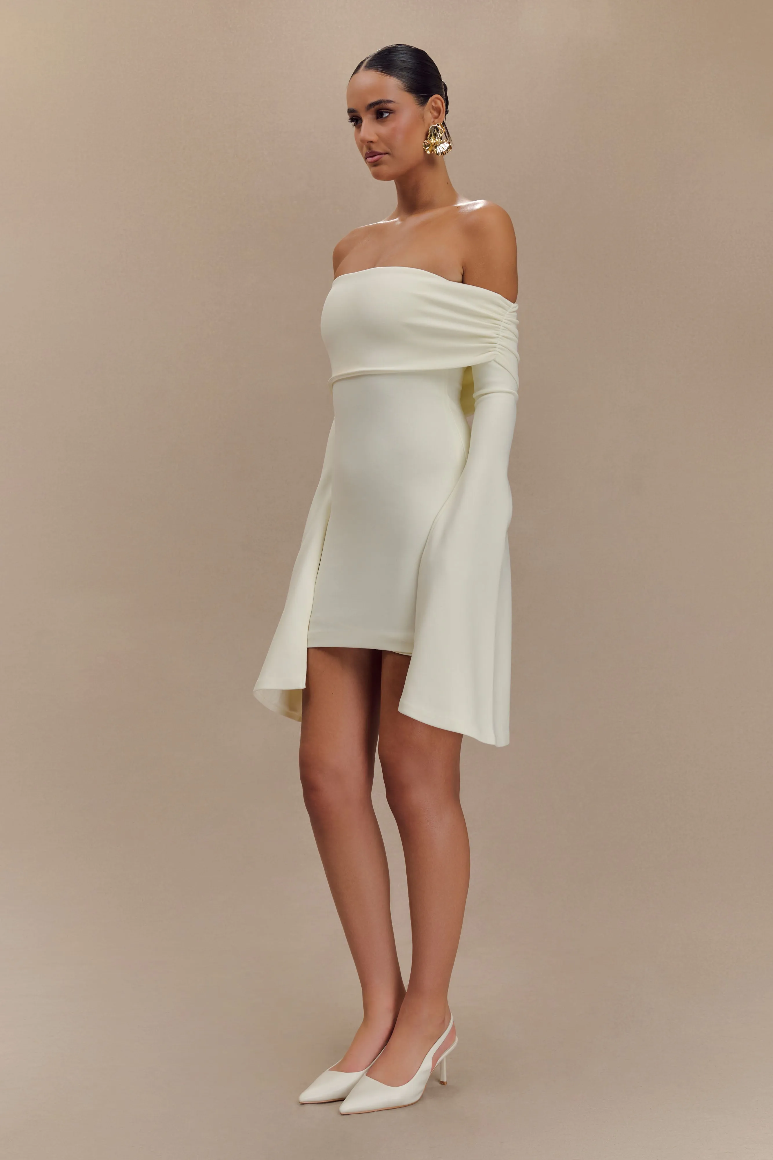 Dominique Off Shoulder Long Sleeve Mini Dress - Ivory