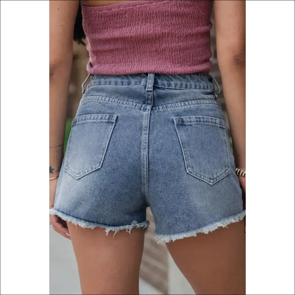 Dusk Blue Pearl Beaded Denim Shorts