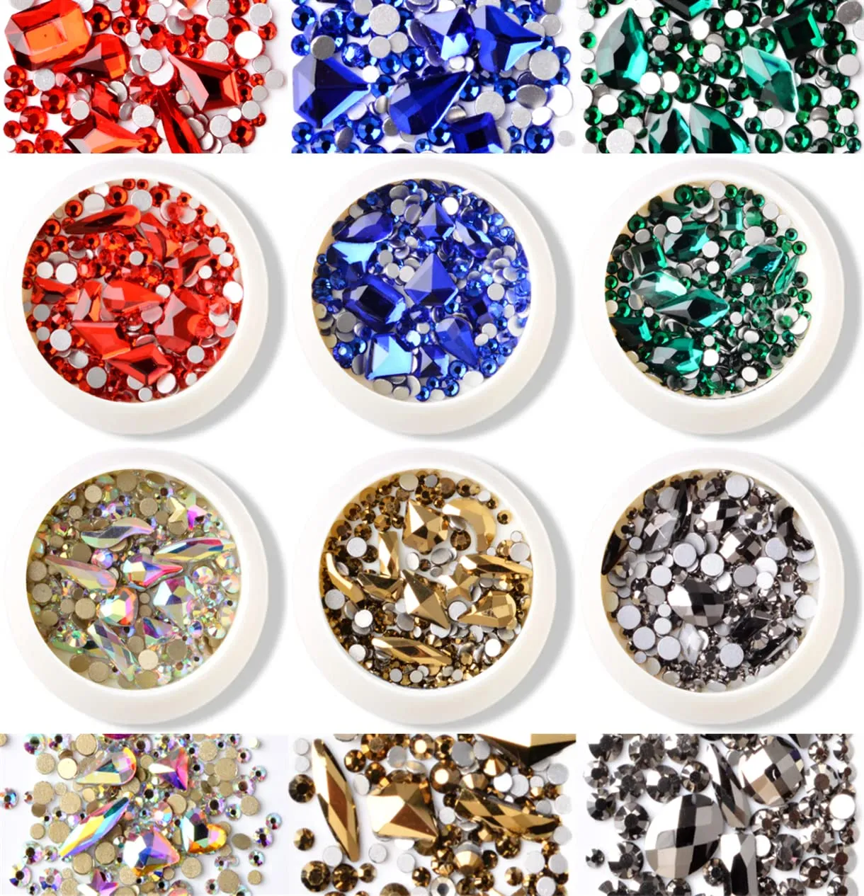 editTime 6 Wheels Mixed Sparkle Nail Art Rhinestones Diamonds Crystals Beads Artificial Pearls and Gold Silver Nail Studs Gems Metal Rivets Charms Hollow Moon Star Shaped (Micro mini stones kit)