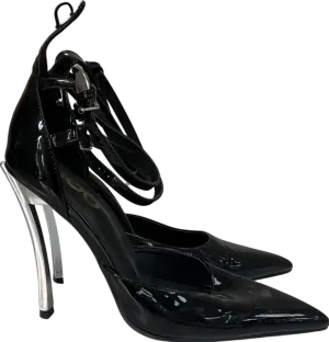 Ego Black Patent Heels With Metal Heel And Triple Buckle Straps UK 6 EU 39 👠