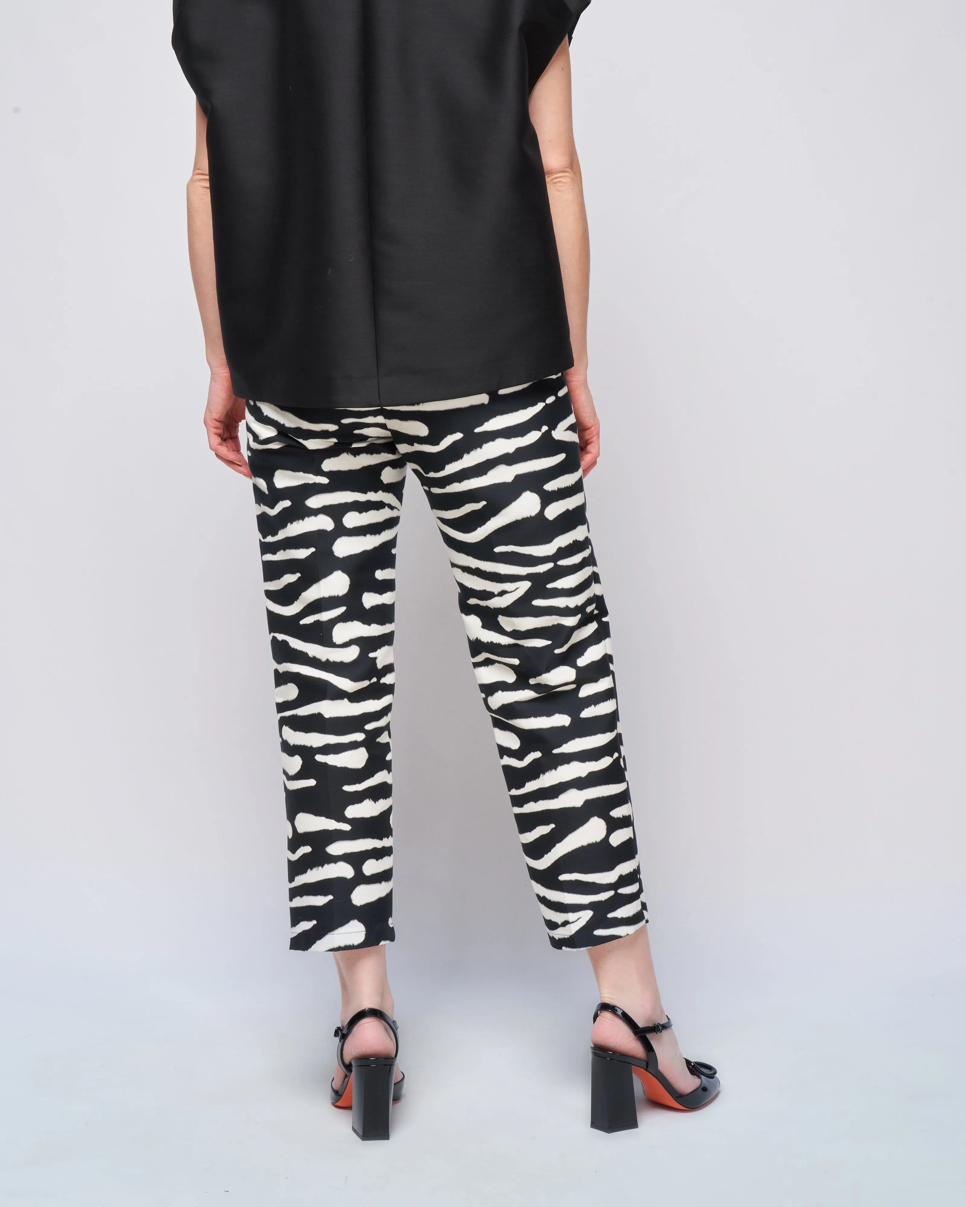 elastic waistband trousers - black wild stripes