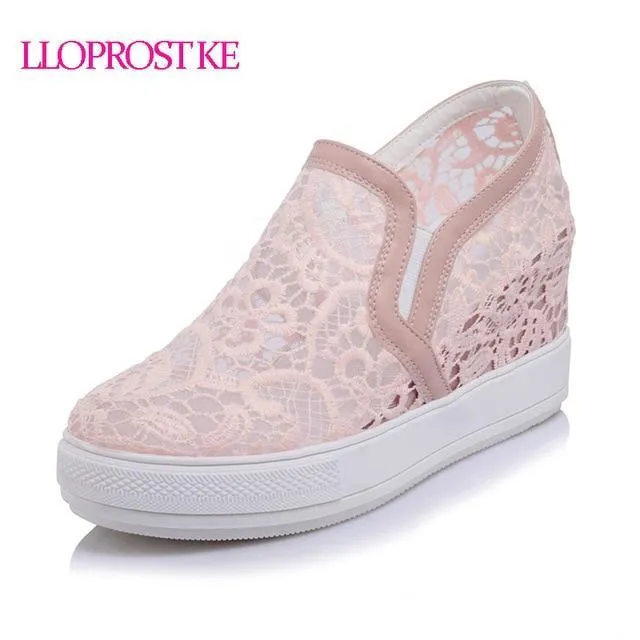 Elegant Loafers Shoes Women Casual Lace Round toe Shoes
