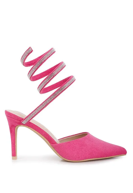 Elevated Style- Rhinestone Heels with Wrap Around Ankle Straps