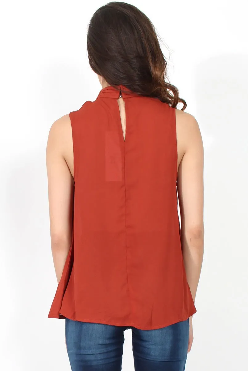 Emilia Rust Tie Neck Top