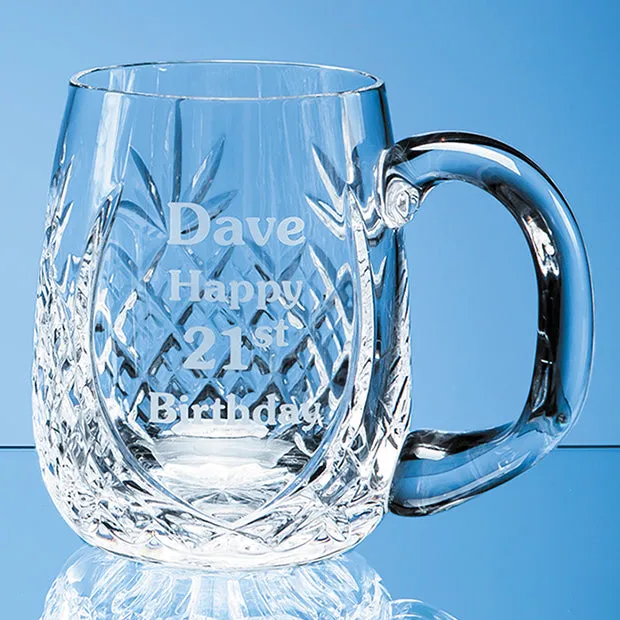 Engraved Lead Crystal Barrel Panel Tankard (0.79 Pint)
