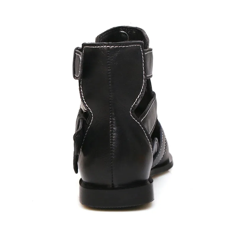 Fashion Buckle Genuine Leather Rivets Motorcycle Ankle Boots Woman Brand Shoes Female Spring Summer Boots Sandals Shoes Women