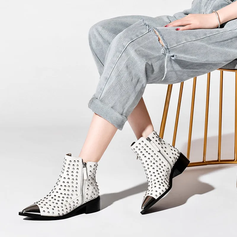 Fashion Buckle Genuine Leather Rivets Motorcycle Ankle Boots Woman Brand Shoes Female Spring/Autumn Boots Sandals Shoes Women