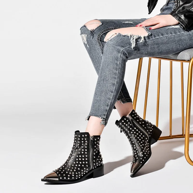 Fashion Buckle Genuine Leather Rivets Motorcycle Ankle Boots Woman Brand Shoes Female Spring/Autumn Boots Sandals Shoes Women