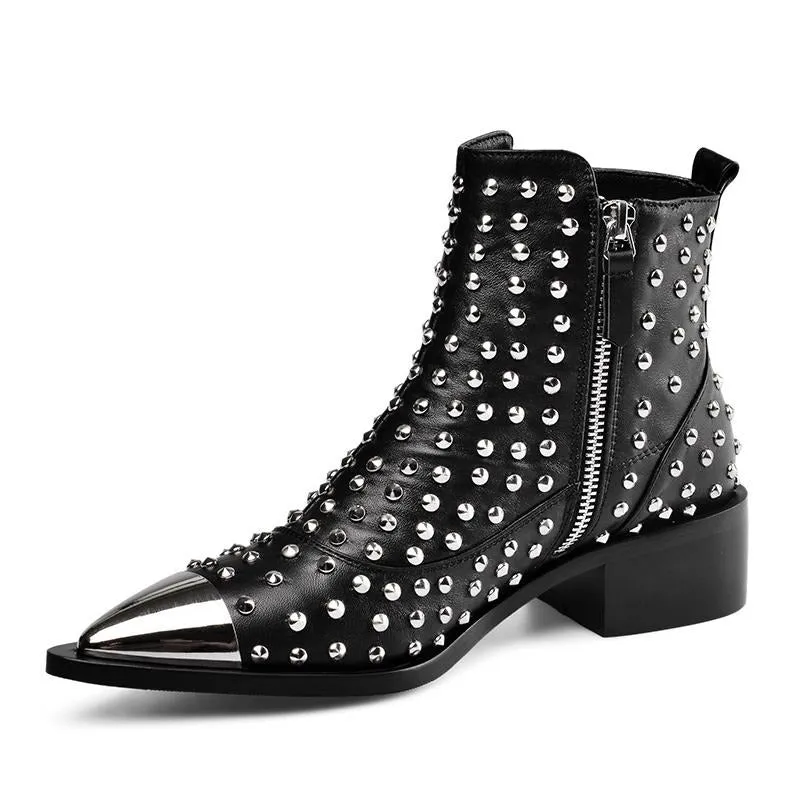 Fashion Buckle Genuine Leather Rivets Motorcycle Ankle Boots Woman Brand Shoes Female Spring/Autumn Boots Sandals Shoes Women