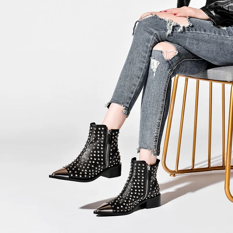 Fashion Buckle Genuine Leather Rivets Motorcycle Ankle Boots Woman Brand Shoes Female Spring/Autumn Boots Sandals Shoes Women