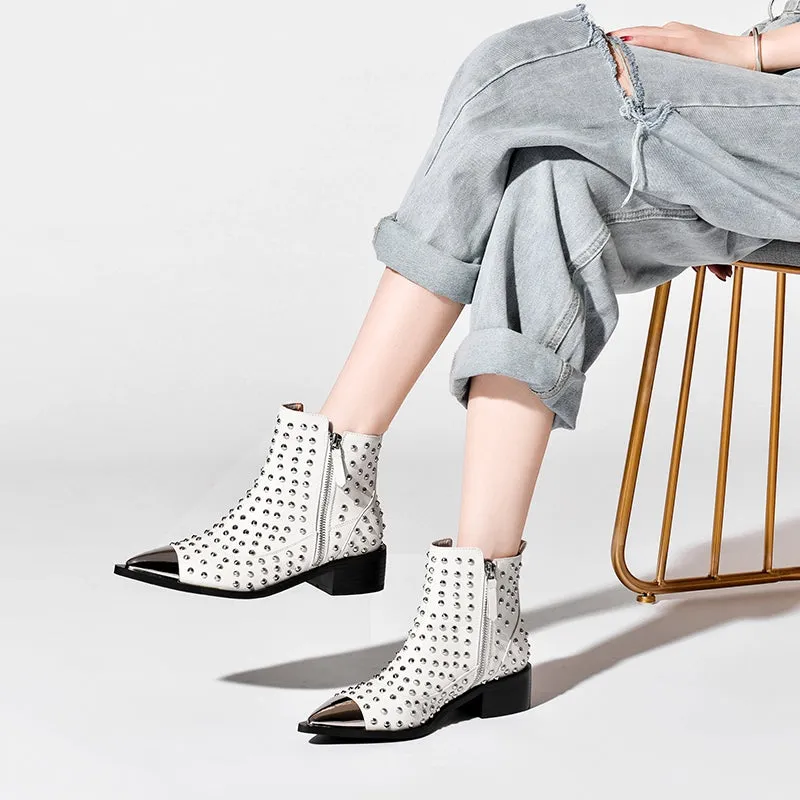 Fashion Buckle Genuine Leather Rivets Motorcycle Ankle Boots Woman Brand Shoes Female Spring/Autumn Boots Sandals Shoes Women