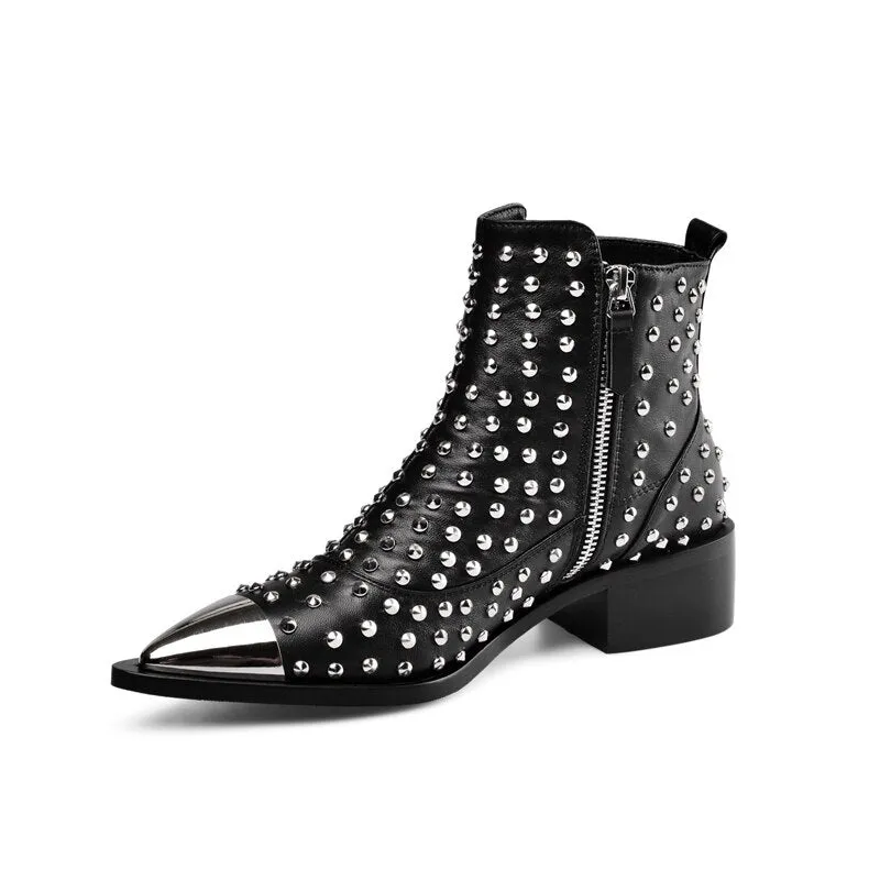 Fashion Buckle Genuine Leather Rivets Motorcycle Ankle Boots Woman Brand Shoes Female Spring/Autumn Boots Sandals Shoes Women