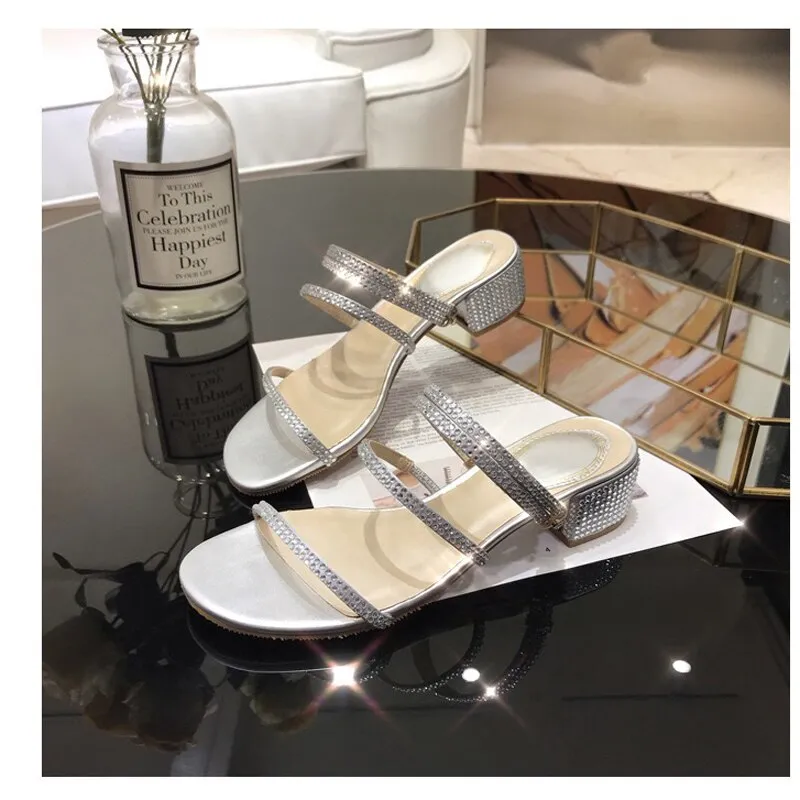 Fashion Rome Slip-On Women Sandals Flip Flops Solid Round Toe Pearl Buckle Causal Sandals Shoes