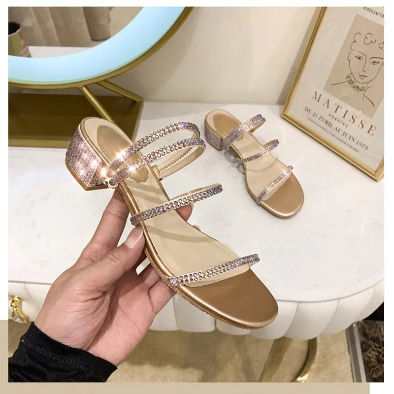 Fashion Rome Slip-On Women Sandals Flip Flops Solid Round Toe Pearl Buckle Causal Sandals Shoes