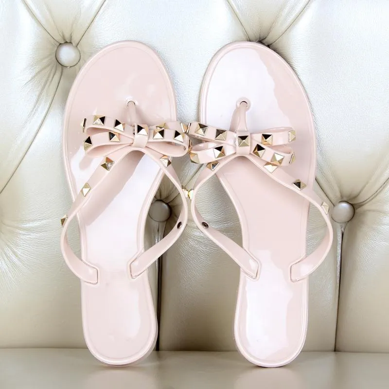 Fashion Woman Flip Flops  Shoes Cool Beach Rivets big bow flat sandals
