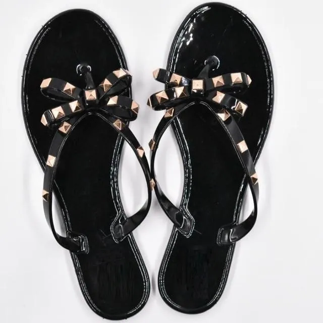 Fashion Woman Flip Flops  Shoes Cool Beach Rivets big bow flat sandals