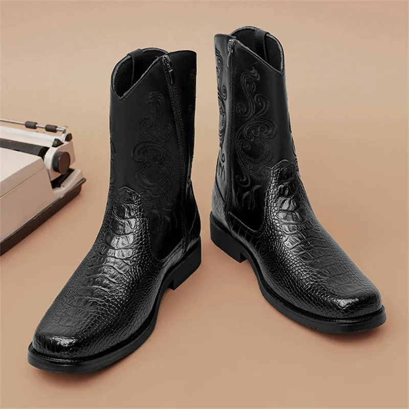 Faux Crocodile Skin Vintage Western Cowboy Boots for Men