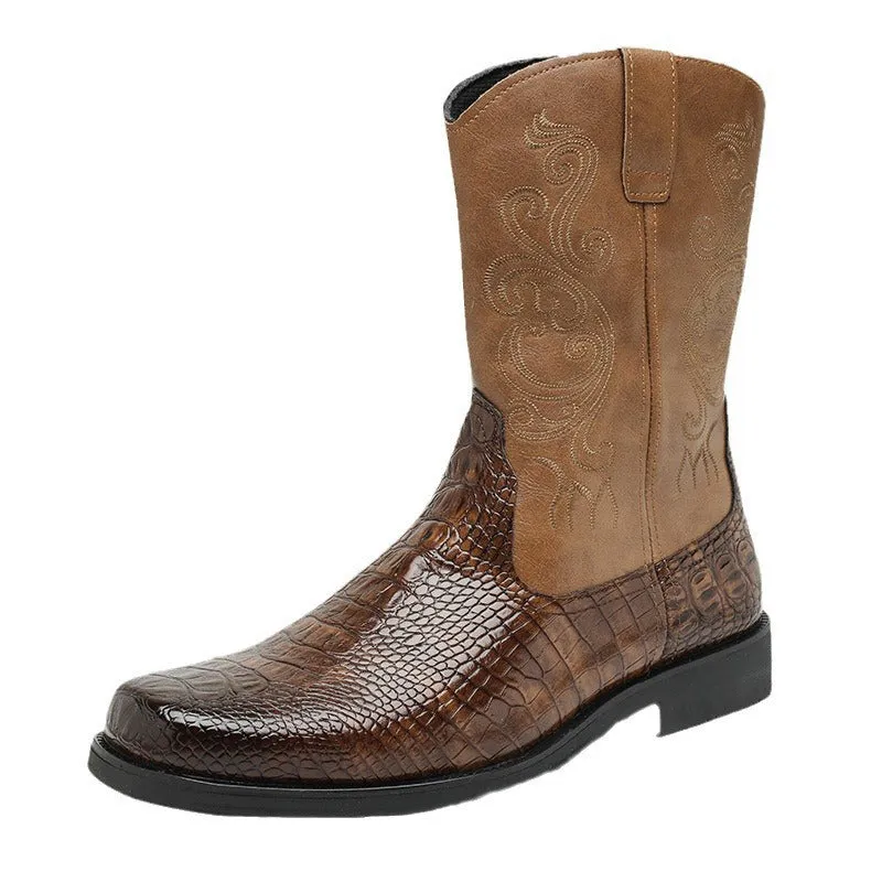 Faux Crocodile Skin Vintage Western Cowboy Boots for Men