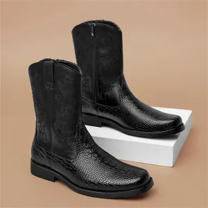 Faux Crocodile Skin Vintage Western Cowboy Boots for Men