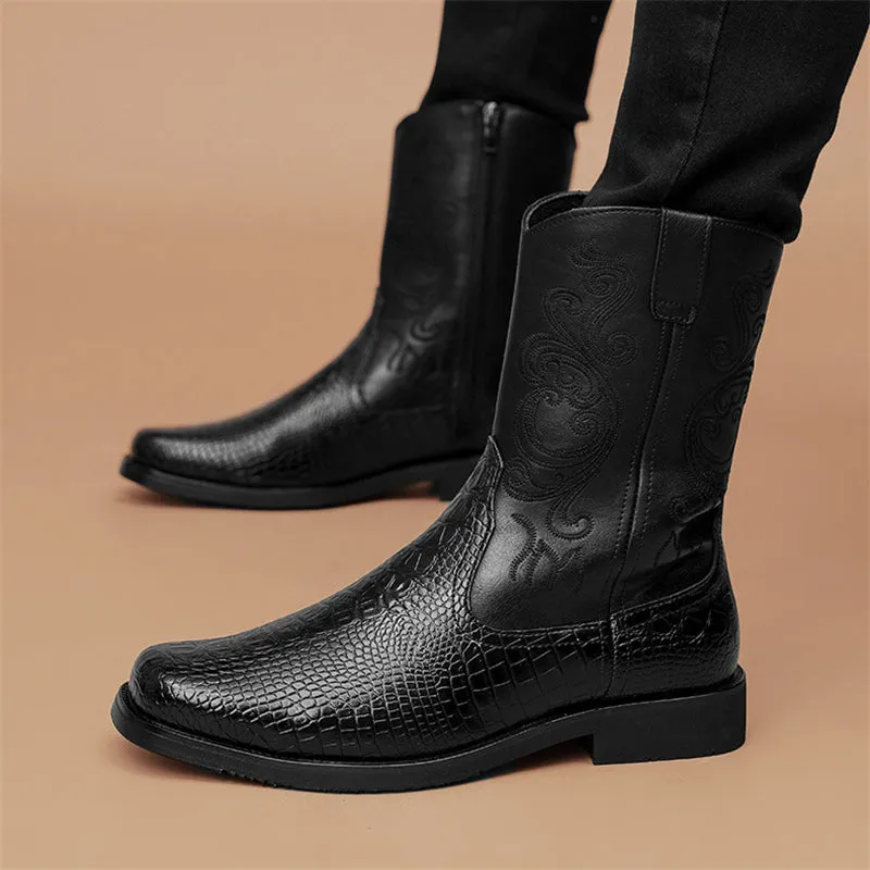 Faux Crocodile Skin Vintage Western Cowboy Boots for Men