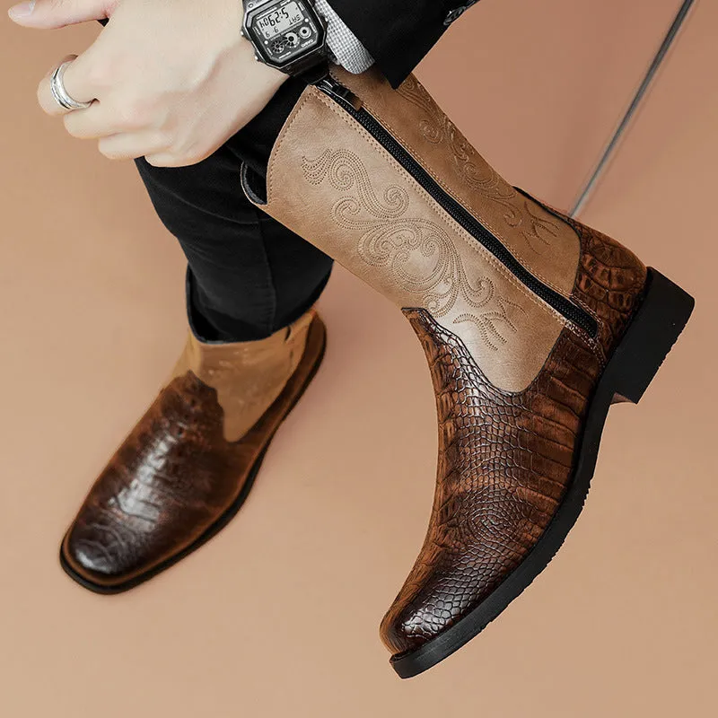 Faux Crocodile Skin Vintage Western Cowboy Boots for Men