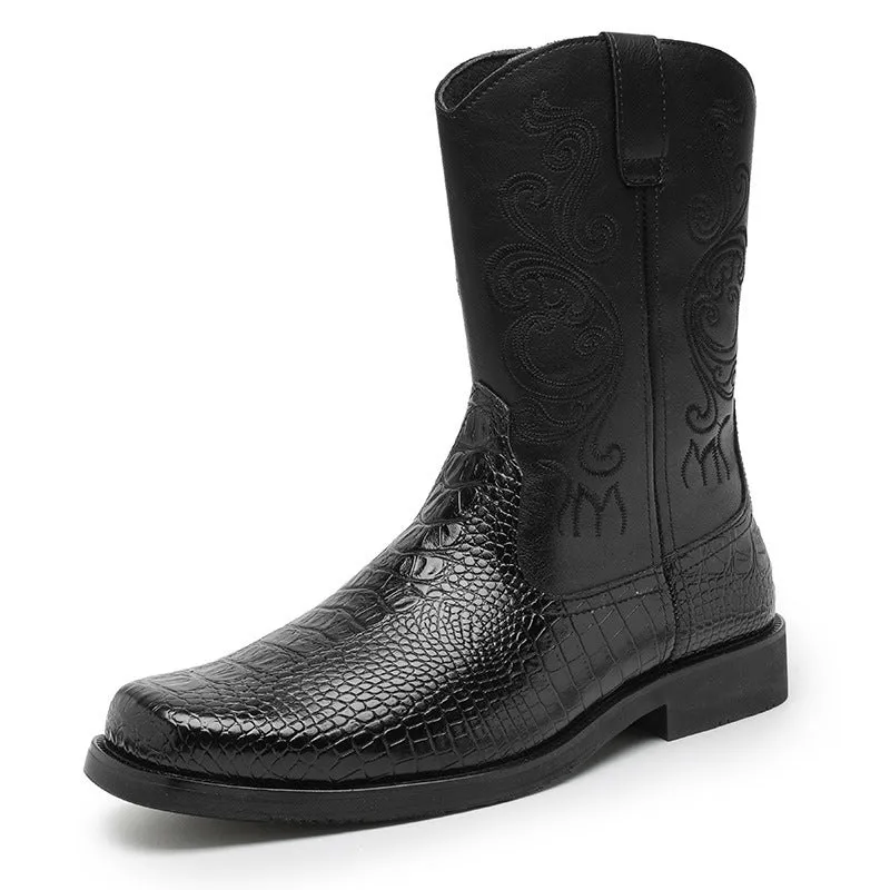 Faux Crocodile Skin Vintage Western Cowboy Boots for Men