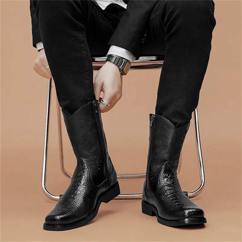 Faux Crocodile Skin Vintage Western Cowboy Boots for Men
