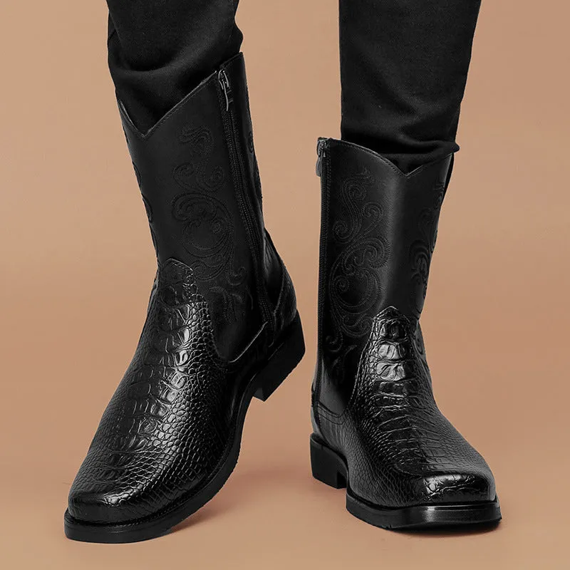 Faux Crocodile Skin Vintage Western Cowboy Boots for Men