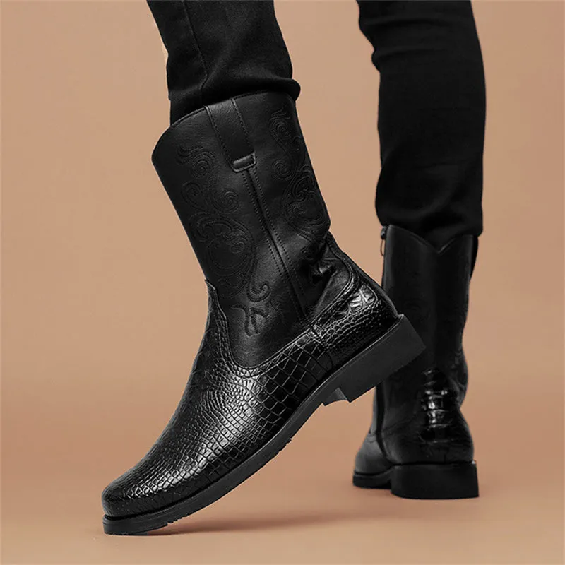 Faux Crocodile Skin Vintage Western Cowboy Boots for Men