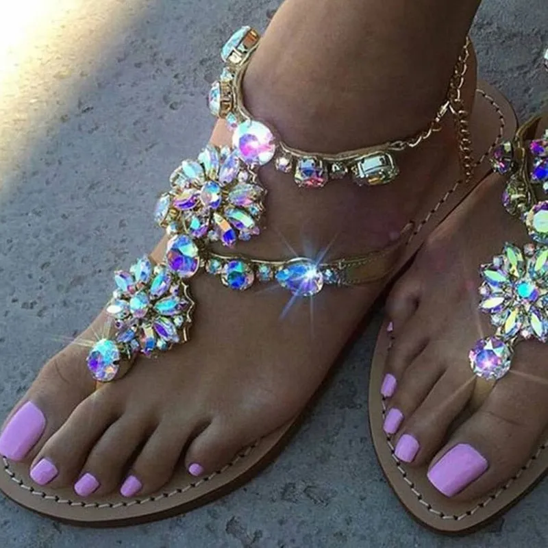 Flat Pearl Sandals Comfortable String Bead Slippers Casual Sandals
