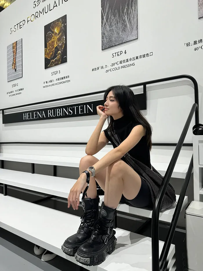 Genuine Leather Goth/Biker Style Platform Boots for Women & Men