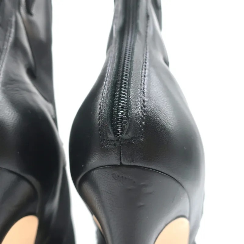Gianvito Rossi Peep Toe Lace-Up Boots Black Leather & Mesh Size 38