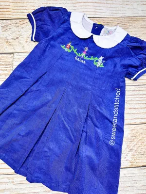 Girls monogrammed Christmas Nutcracker dress, Navy Corduroy Collared Christmas dress, Corduroy Christmas dress, soldier mouse ballerina