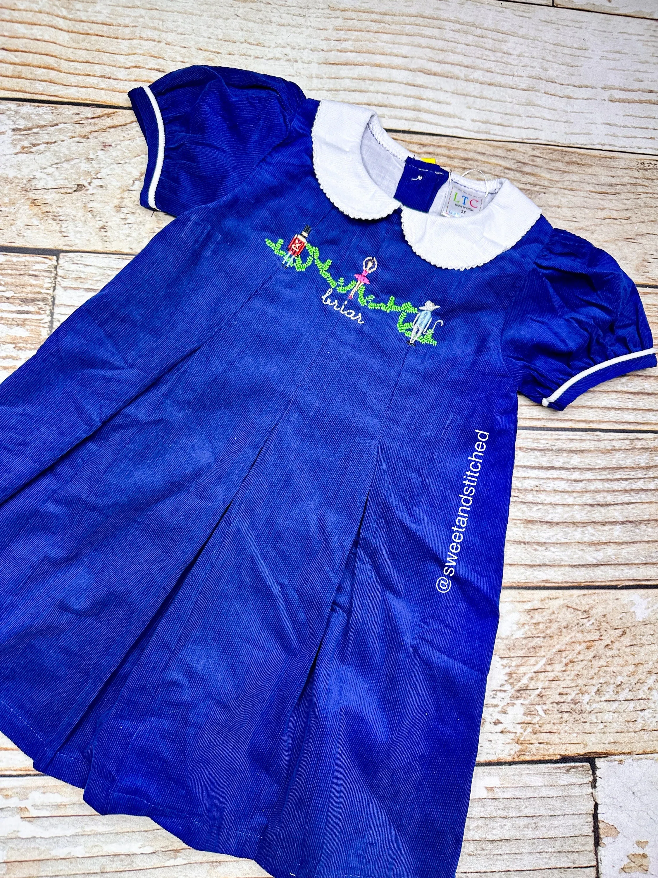 Girls monogrammed Christmas Nutcracker dress, Navy Corduroy Collared Christmas dress, Corduroy Christmas dress, soldier mouse ballerina