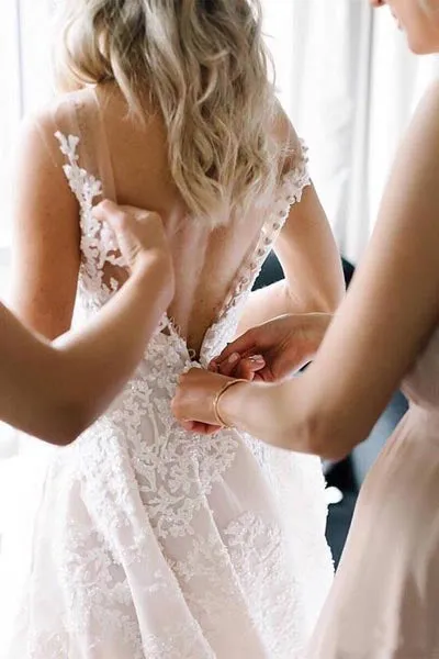 Gorgeous White Vintage A-line Lace Illusion Neck Wedding Dresses | Bridal Gowns, SW262