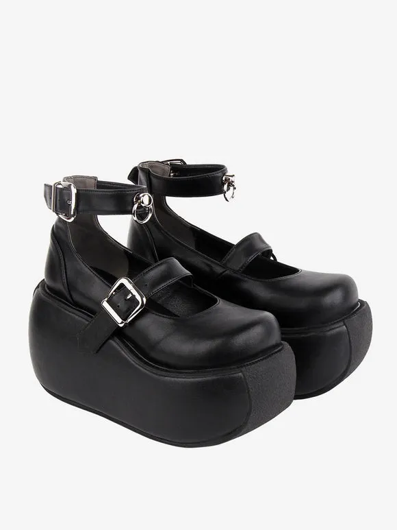 Gothic Lolita Footwear Black Grommets PU Leather Wedge Heel Lolita Shoes