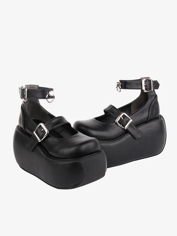 Gothic Lolita Footwear Black Grommets PU Leather Wedge Heel Lolita Shoes