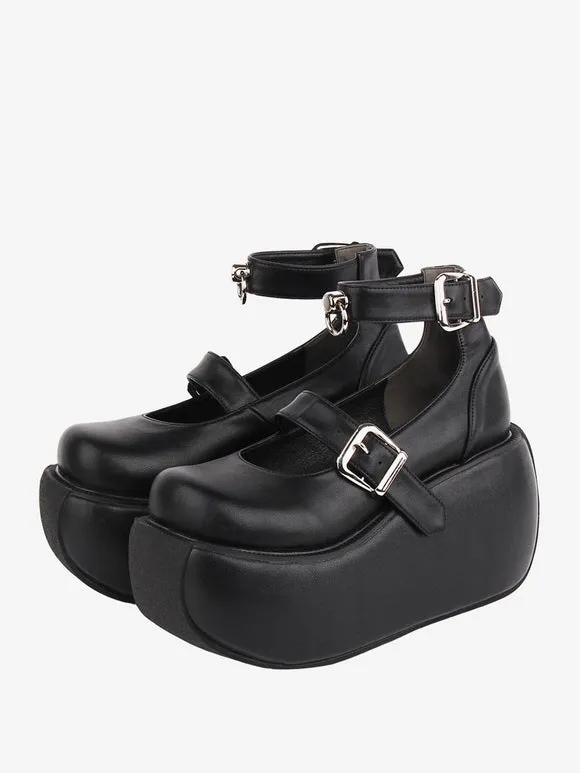 Gothic Lolita Footwear Black Grommets PU Leather Wedge Heel Lolita Shoes