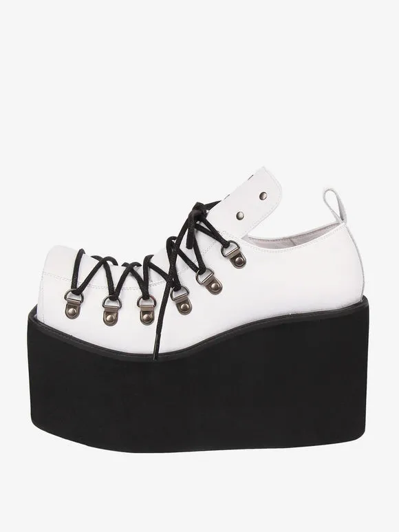 Gothic Lolita Footwear White Grommets PU Leather Wedge Heel Lolita Pumps